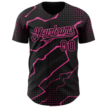 Custom Black Pink 3D Pattern Design Lightning Polka Dot Authentic Baseball Jersey