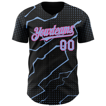 Custom Black Light Blue-Pink 3D Pattern Design Lightning Polka Dot Authentic Baseball Jersey