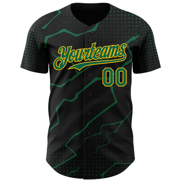 Custom Black Kelly Green-Gold 3D Pattern Design Lightning Polka Dot Authentic Baseball Jersey