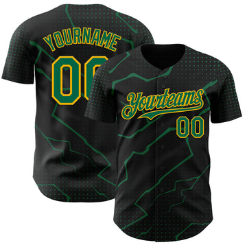 Custom Black Kelly Green-Gold 3D Pattern Design Lightning Polka Dot Authentic Baseball Jersey