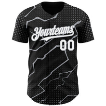 Load image into Gallery viewer, Custom Black White-Gray 3D Pattern Design Lightning Polka Dot Authentic Baseball Jersey
