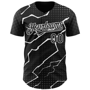 Custom Black White 3D Pattern Design Lightning Polka Dot Authentic Baseball Jersey