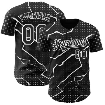 Custom Black White 3D Pattern Design Lightning Polka Dot Authentic Baseball Jersey