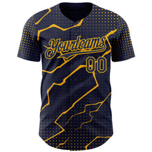 Load image into Gallery viewer, Custom Navy Gold 3D Pattern Design Lightning Polka Dot Authentic Baseball Jersey
