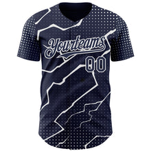 Load image into Gallery viewer, Custom Navy White 3D Pattern Design Lightning Polka Dot Authentic Baseball Jersey

