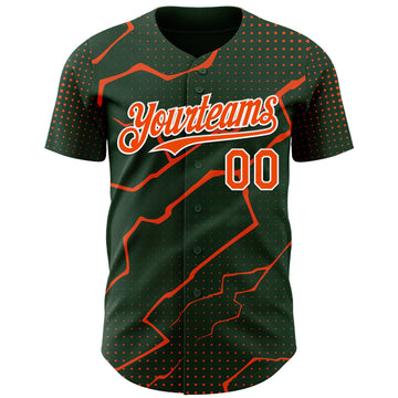 Custom Green Orange-White 3D Pattern Design Lightning Polka Dot Authentic Baseball Jersey