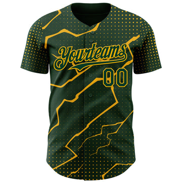 Custom Green Gold 3D Pattern Design Lightning Polka Dot Authentic Baseball Jersey