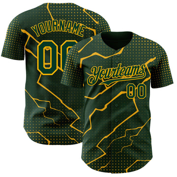 Custom Green Gold 3D Pattern Design Lightning Polka Dot Authentic Baseball Jersey