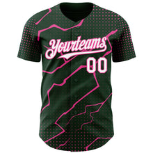 Load image into Gallery viewer, Custom Green White-Pink 3D Pattern Design Lightning Polka Dot Authentic Baseball Jersey
