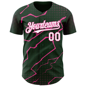 Custom Green White-Pink 3D Pattern Design Lightning Polka Dot Authentic Baseball Jersey