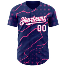 Load image into Gallery viewer, Custom Royal White-Pink 3D Pattern Design Lightning Polka Dot Authentic Baseball Jersey
