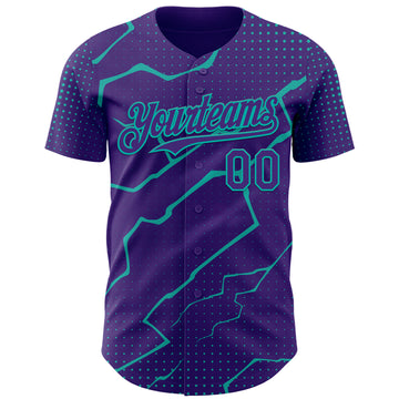 Custom Purple Aqua 3D Pattern Design Lightning Polka Dot Authentic Baseball Jersey