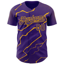 Load image into Gallery viewer, Custom Purple Gold 3D Pattern Design Lightning Polka Dot Authentic Baseball Jersey
