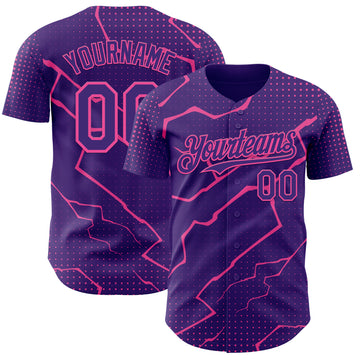 Custom Purple Pink 3D Pattern Design Lightning Polka Dot Authentic Baseball Jersey