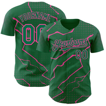 Custom Kelly Green Pink 3D Pattern Design Lightning Polka Dot Authentic Baseball Jersey