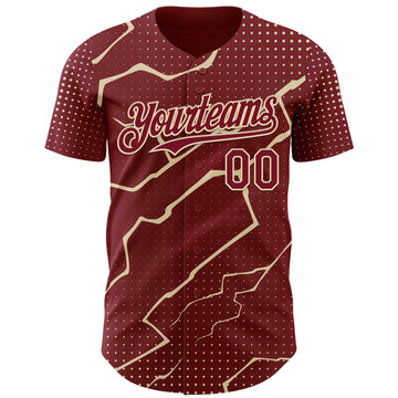 Custom Crimson Cream 3D Pattern Design Lightning Polka Dot Authentic Baseball Jersey