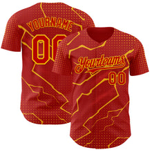 Load image into Gallery viewer, Custom Red Gold 3D Pattern Design Lightning Polka Dot Authentic Baseball Jersey
