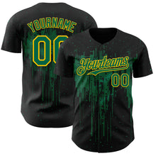 Загрузить изображение в средство просмотра галереи, Custom Black Kelly Green-Yellow 3D Pattern Design Dripping Splatter Paint Authentic Baseball Jersey
