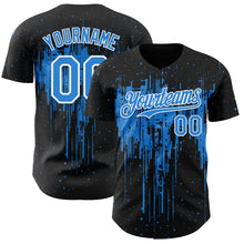 Load image into Gallery viewer, Custom Black Powder Blue-White 3D Pattern Design Dripping Splatter Paint Authentic Baseball Jersey
