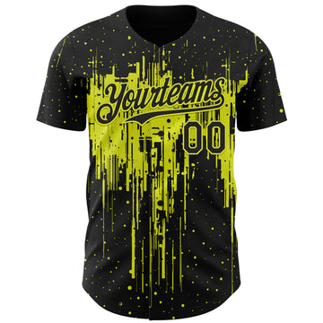 Custom Black Neon Yellow 3D Pattern Design Dripping Splatter Paint Authentic Baseball Jersey