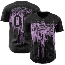 Load image into Gallery viewer, Custom Black Light Purple 3D Pattern Design Dripping Splatter Paint Authentic Baseball Jersey
