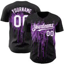 Load image into Gallery viewer, Custom Black White-Medium Purple 3D Pattern Design Dripping Splatter Paint Authentic Baseball Jersey
