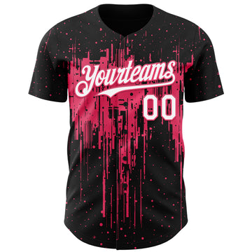 Custom Black White-Neon Pink 3D Pattern Design Dripping Splatter Paint Authentic Baseball Jersey