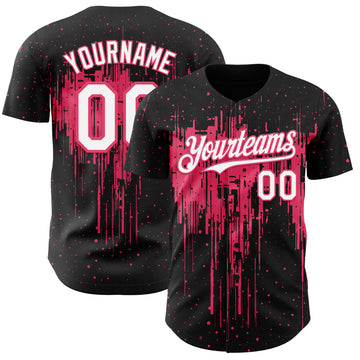 Custom Black White-Neon Pink 3D Pattern Design Dripping Splatter Paint Authentic Baseball Jersey