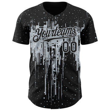 Custom Black Silver 3D Pattern Design Dripping Splatter Paint Authentic Baseball Jersey