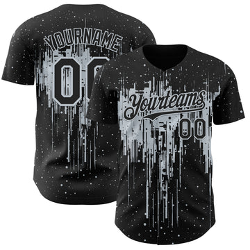 Custom Black Silver 3D Pattern Design Dripping Splatter Paint Authentic Baseball Jersey