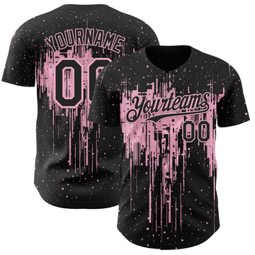 Custom Black Light Pink 3D Pattern Design Dripping Splatter Paint Authentic Baseball Jersey