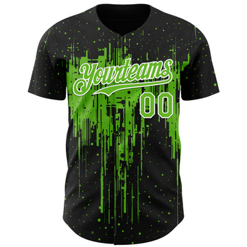 Custom Black Aurora Green-White 3D Pattern Design Dripping Splatter Paint Authentic Baseball Jersey