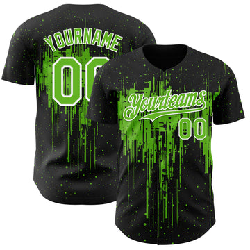 Custom Black Aurora Green-White 3D Pattern Design Dripping Splatter Paint Authentic Baseball Jersey