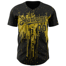 Load image into Gallery viewer, Custom Black Old Gold 3D Pattern Design Dripping Splatter Paint Authentic Baseball Jersey
