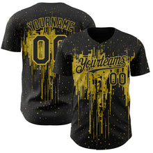 Load image into Gallery viewer, Custom Black Old Gold 3D Pattern Design Dripping Splatter Paint Authentic Baseball Jersey
