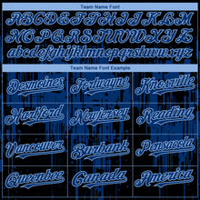 Load image into Gallery viewer, Custom Black US Navy Blue-Light Blue 3D Pattern Design Dripping Splatter Paint Authentic Baseball Jersey
