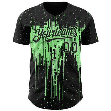 Custom Black Pea Green 3D Pattern Design Dripping Splatter Paint Authentic Baseball Jersey