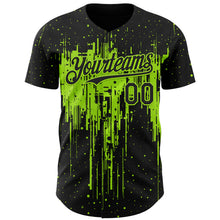 Загрузить изображение в средство просмотра галереи, Custom Black Neon Green 3D Pattern Design Dripping Splatter Paint Authentic Baseball Jersey
