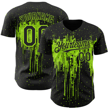 Custom Black Neon Green 3D Pattern Design Dripping Splatter Paint Authentic Baseball Jersey