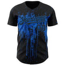 Charger l'image dans la galerie, Custom Black Blue 3D Pattern Design Dripping Splatter Paint Authentic Baseball Jersey
