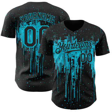 Custom Black Lakes Blue 3D Pattern Design Dripping Splatter Paint Authentic Baseball Jersey