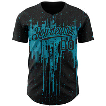 Load image into Gallery viewer, Custom Black Teal 3D Pattern Design Dripping Splatter Paint Authentic Baseball Jersey
