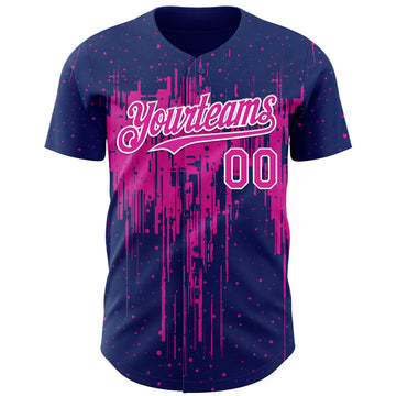 Custom Royal Deep Pink-White 3D Pattern Design Dripping Splatter Paint Authentic Baseball Jersey