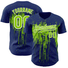 Charger l'image dans la galerie, Custom Royal Neon Green-White 3D Pattern Design Dripping Splatter Paint Authentic Baseball Jersey
