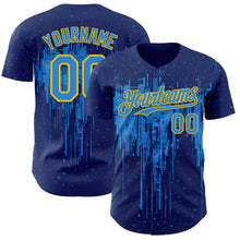 Load image into Gallery viewer, Custom Royal Powder Blue-Yellow 3D Pattern Design Dripping Splatter Paint Authentic Baseball Jersey

