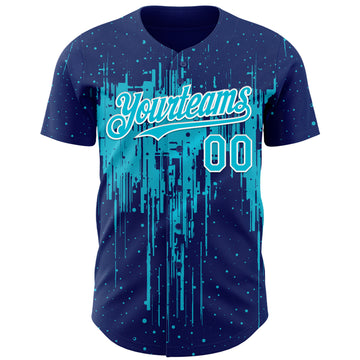 Custom Royal Lakes Blue-White 3D Pattern Design Dripping Splatter Paint Authentic Baseball Jersey