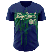 Laden Sie das Bild in den Galerie-Viewer, Custom Royal Kelly Green-Cream 3D Pattern Design Dripping Splatter Paint Authentic Baseball Jersey

