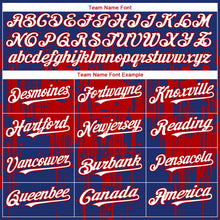 Load image into Gallery viewer, Custom Royal White-Red 3D Pattern Design Dripping Splatter Paint Authentic Baseball Jersey

