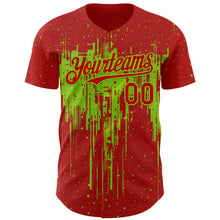 Charger l'image dans la galerie, Custom Red Neon Green 3D Pattern Design Dripping Splatter Paint Authentic Baseball Jersey
