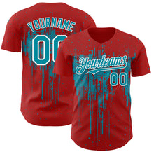 Charger l'image dans la galerie, Custom Red Teal-White 3D Pattern Design Dripping Splatter Paint Authentic Baseball Jersey
